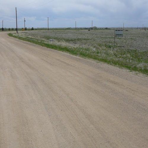 A dirt road going through a grassy field