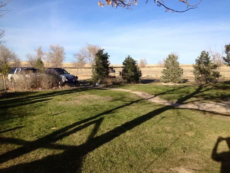 A shadow of a person is cast on a grassy field