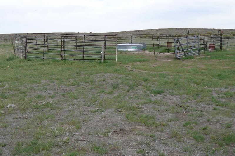 A large grassy field with a fence in the middle of it.