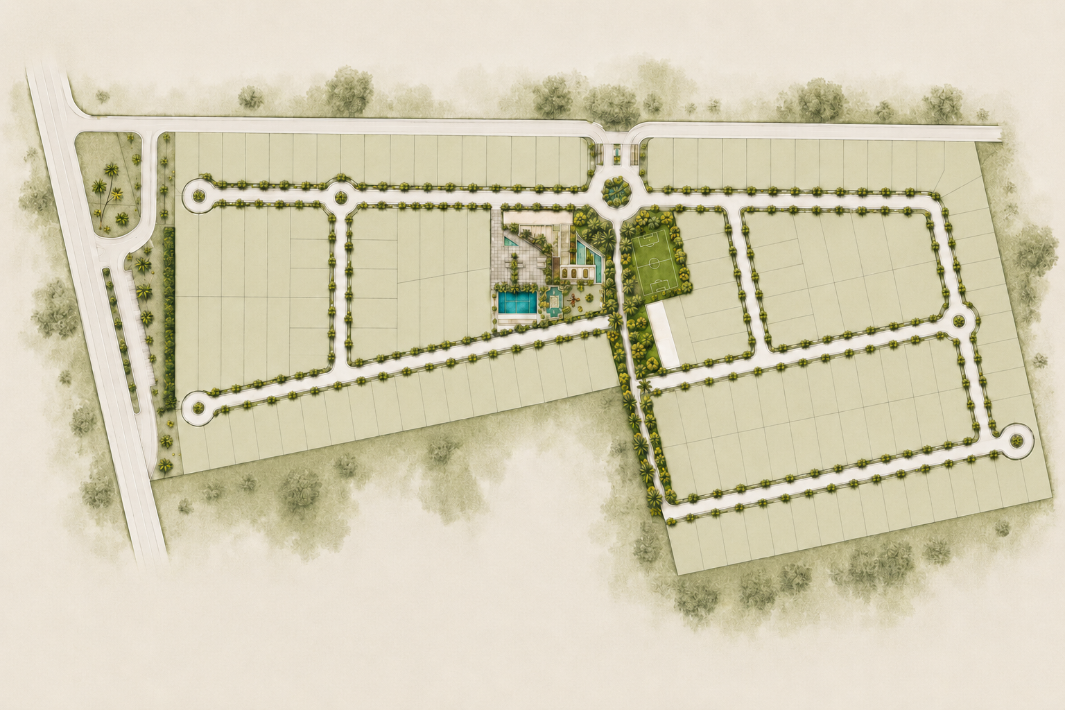 Masterplan de Salama Premium Living — vialidades, casa club, áreas verdes y lotes