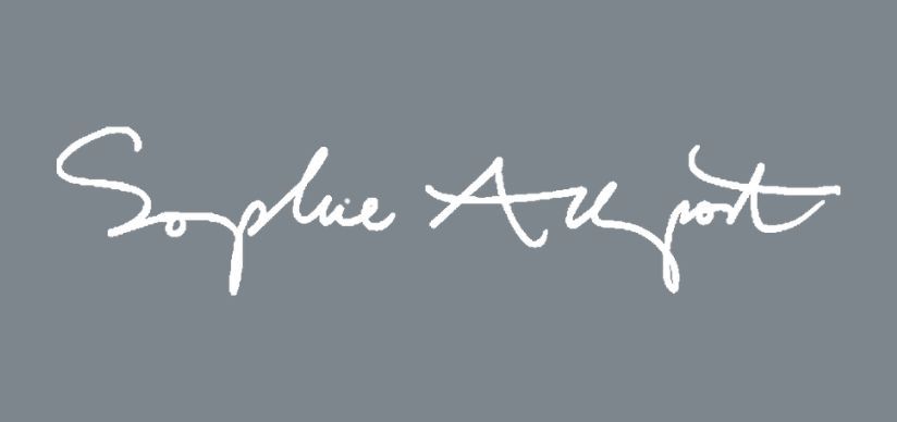 The logo for kate rhees is white on a grey background.