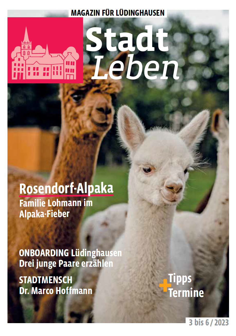 Ein Magazin namens Stadt Leben hat zwei Lamas auf dem Cover