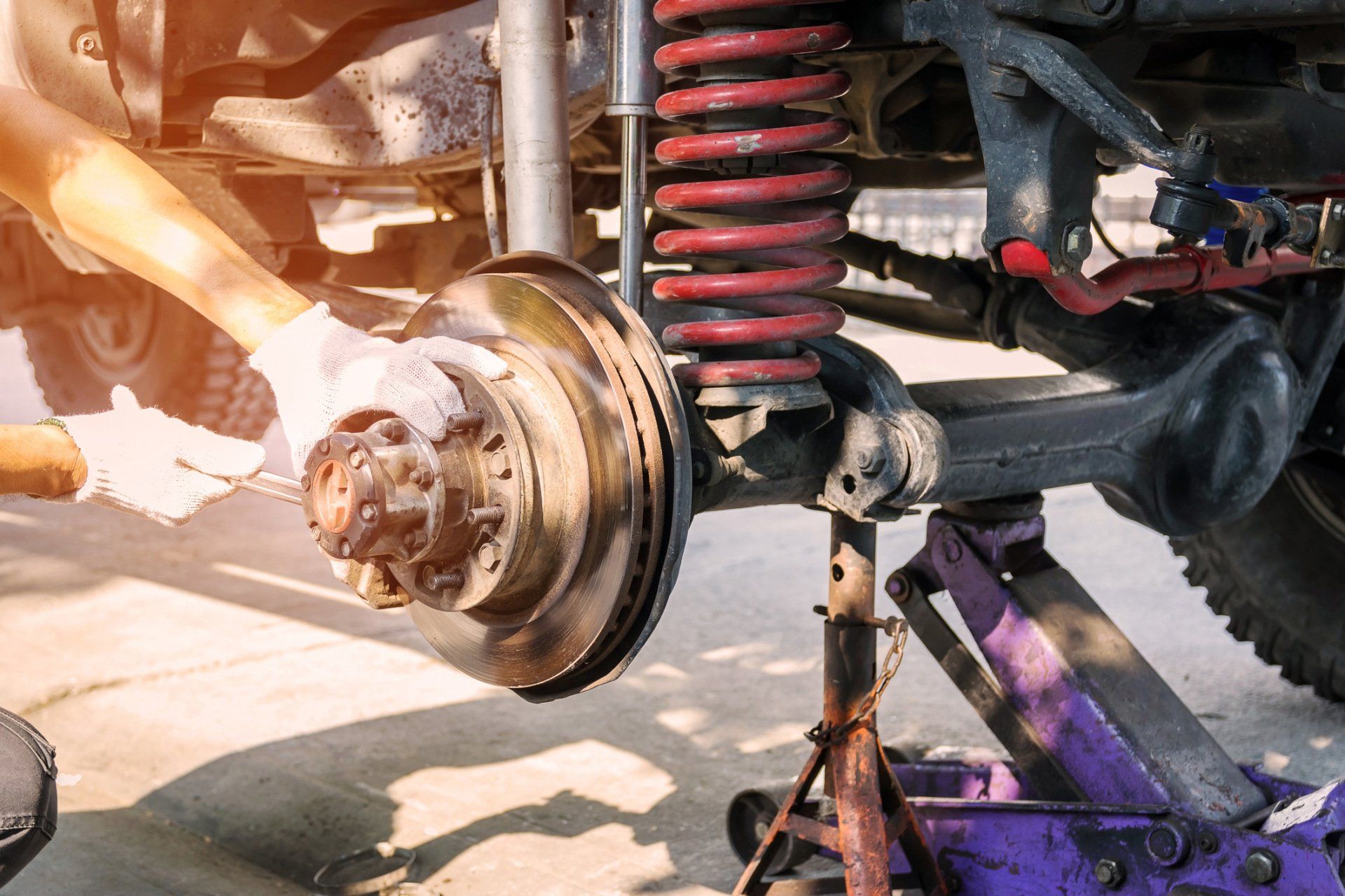 Auto Repairs Shop — The Front Wheel of the Car Was Removed in West Allis, WI