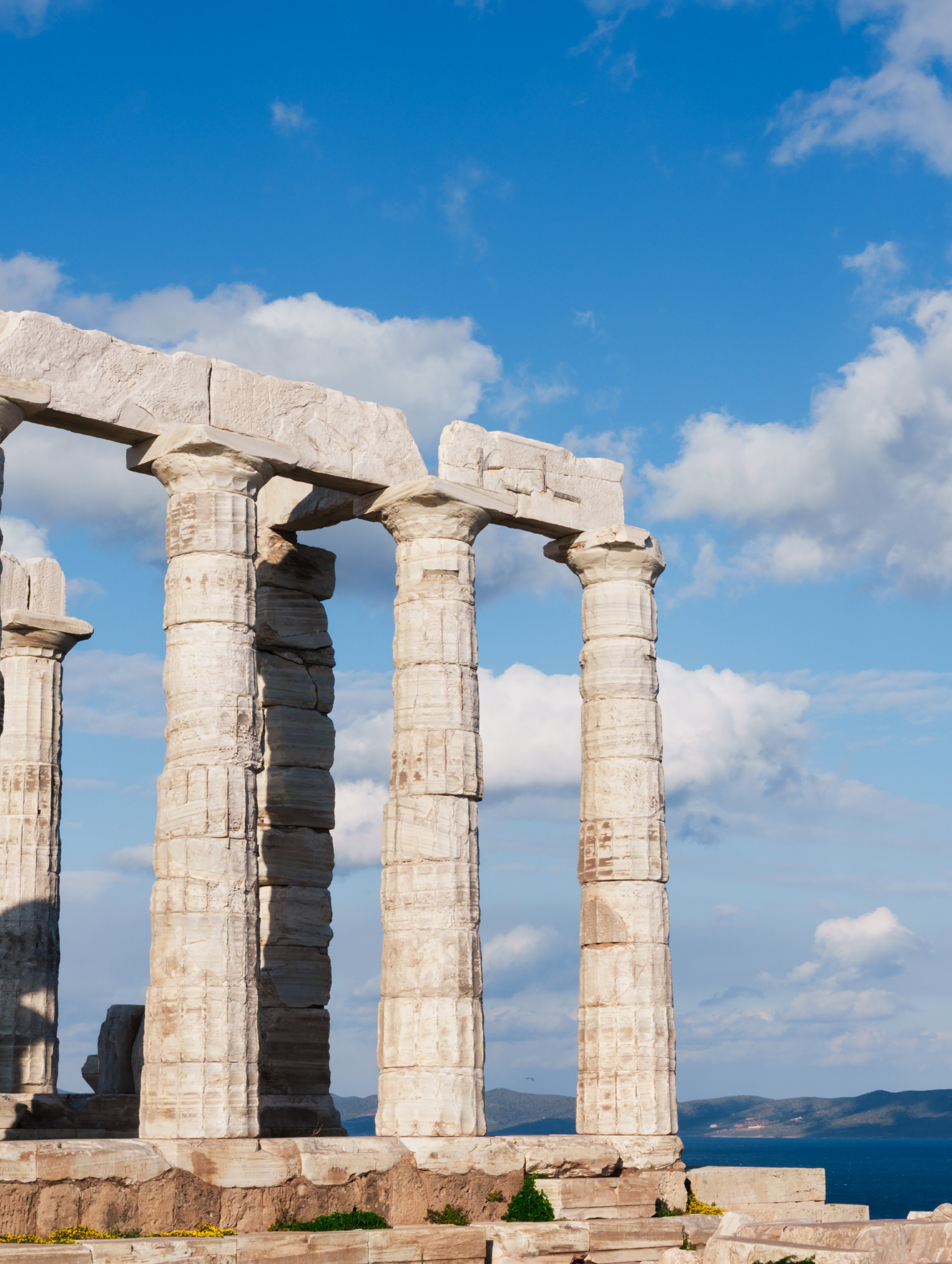 Temple of Poseidon at Cape Sounion near Athens. Athenian Riviera yacht cruises