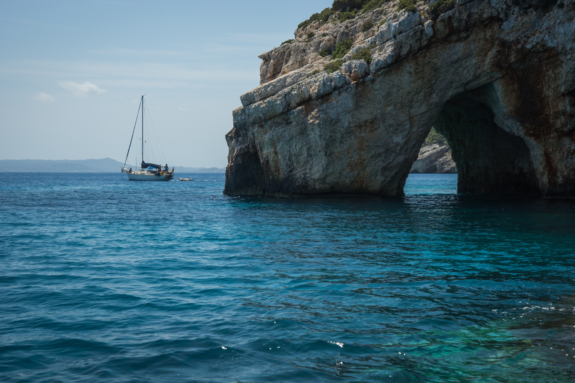 Sea cave in the Greek Islands accessible only by boat during a yacht cruise in Milos