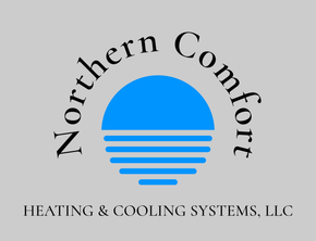 Logo for Northern Comfort Heating & Cooling Systems, LLC: Blue sun over horizontal blue lines with "Northern Comfort" arching above.
