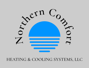 Logo for Northern Comfort Heating & Cooling Systems, LLC: Blue sun over horizontal blue lines with "Northern Comfort" arching above.
