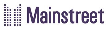 Logo for Mainstreet: purple text with two graphic columns of small purple squares.