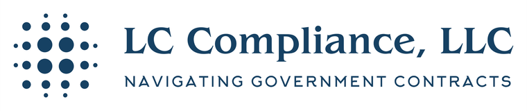 LC Compliance, LLC logo with navy blue dot cluster and text, “Navigating Government Contracts” tagline