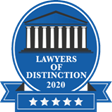 A blue badge that says `` lawyers of distinction 2020 ''