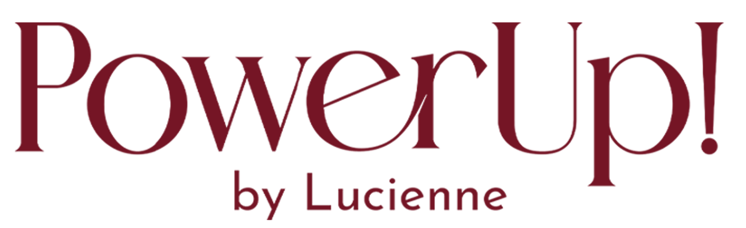 PowerUp! by Lucienne, a logo in burgundy.