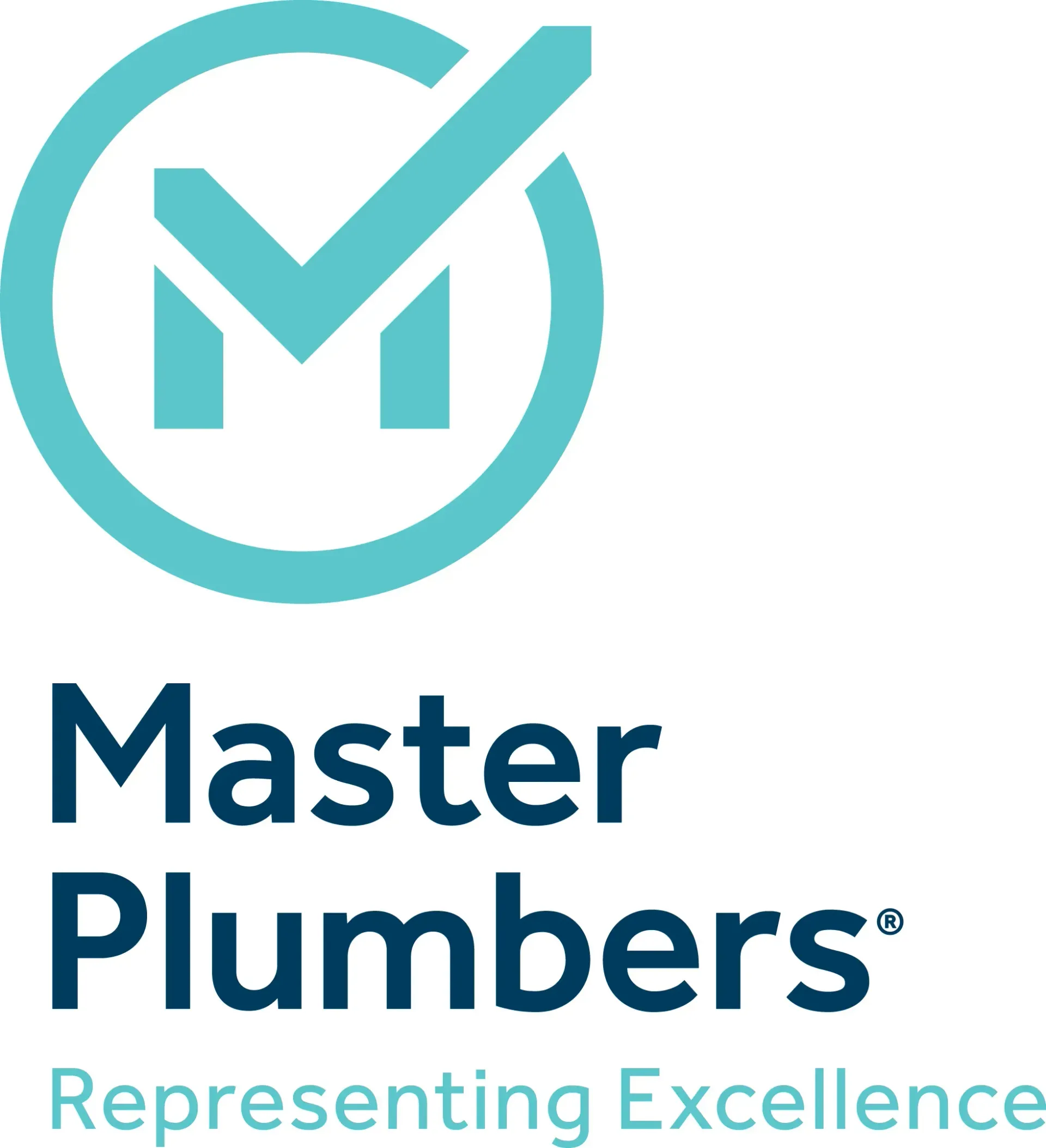 Logo: Blue circle with checkmark over
