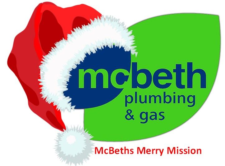 Logo: McBeth Plumbing & Gas with Santa hat and green backdrop; 