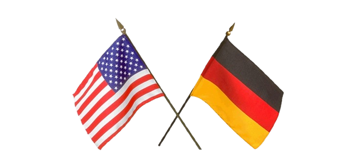 American and German flags crossed against a white background.