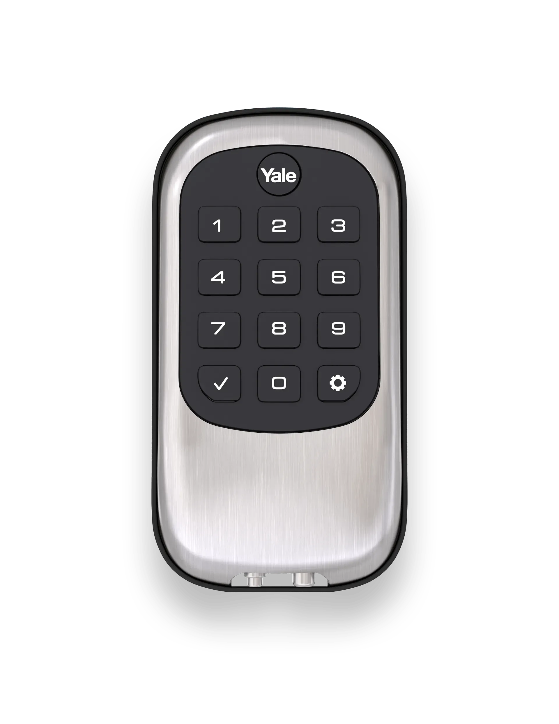 A yale smart lock with a remote control on a white background.