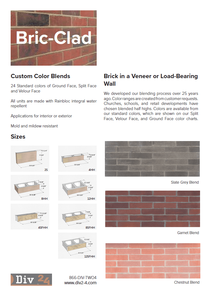Sizes and colors of thru-the-wall brick