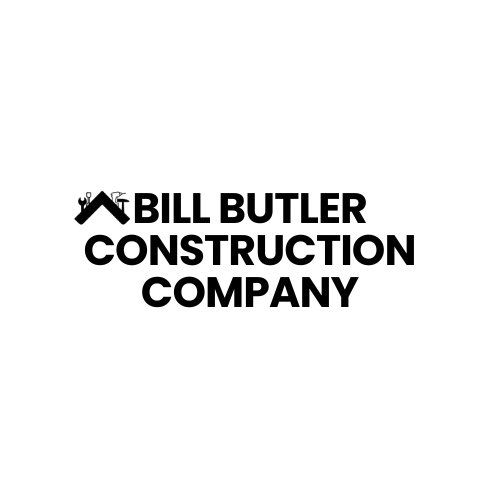 Logo for Bill Butler Construction Company: Black text with a house and tools icon above the name.