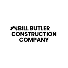 Logo for Bill Butler Construction Company: Black text with a house and tools icon above the name.