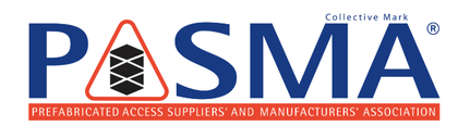 PASMA logo with blue and red lettering and a stylized tower icon inside the A