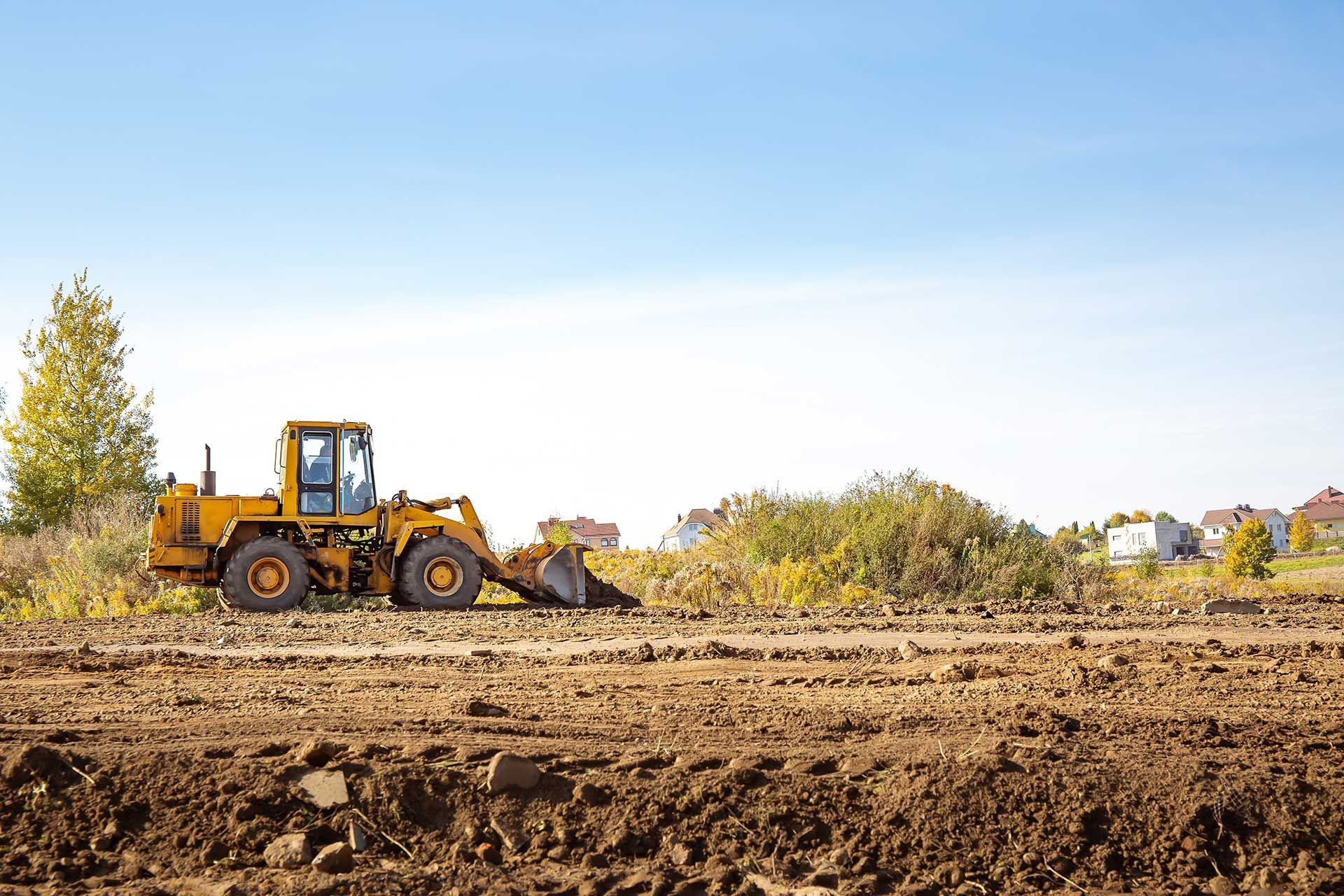 Yellow bulldozer at a construction site