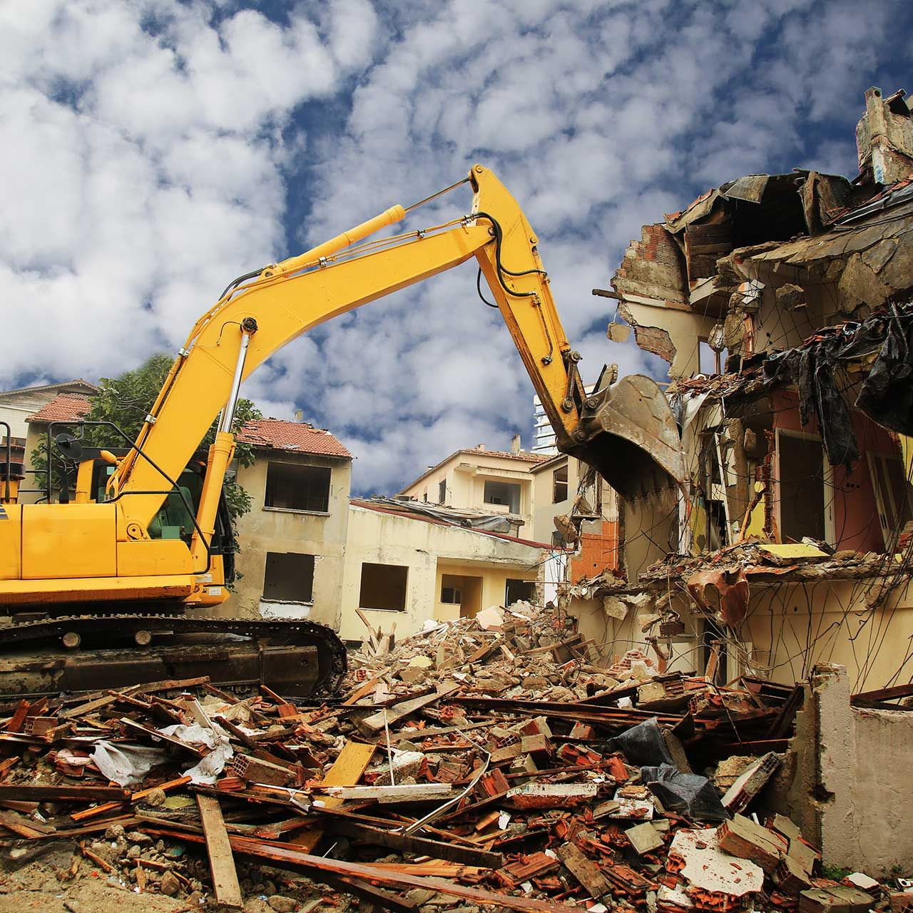 
Excavators working on huge demolition site