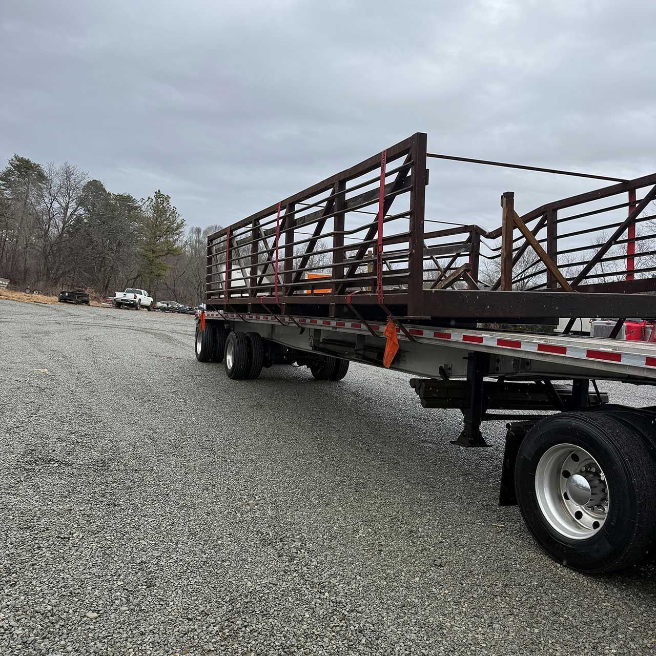Semi-trailer with a brown steel rack