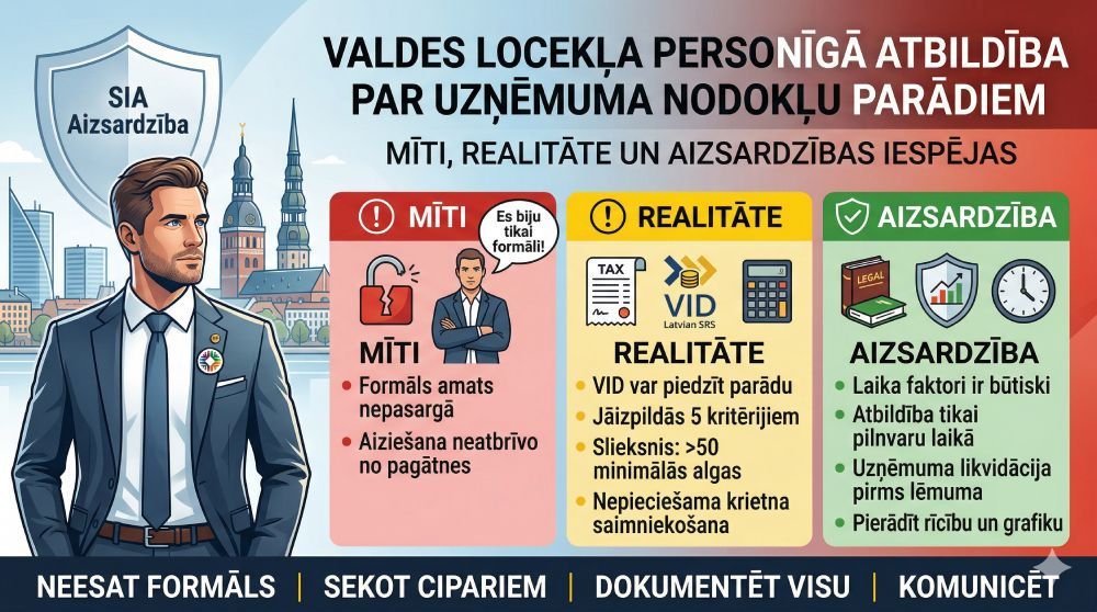Valdes locekļa personīgā atbildība par uzņēmuma nodokļu parādiem: Mīti, realitāte un aizsardzības iespējas