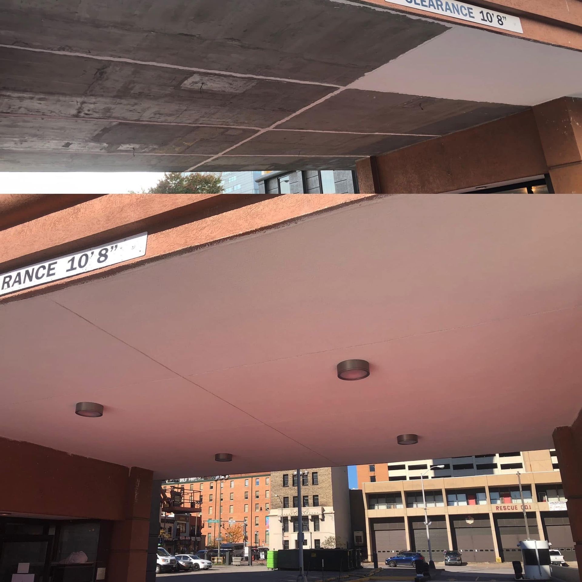 Underpass with clearance signs: 10'8