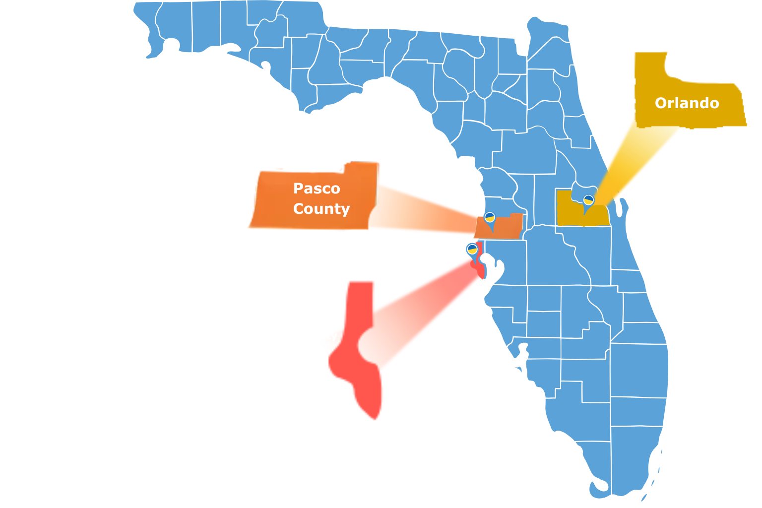 A map of florida showing the location of pasco county