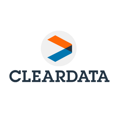 The logo for cleardata is a blue and orange arrow in a circle.