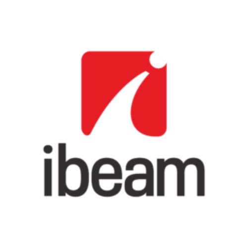 A logo for ibeam with a red arrow pointing up