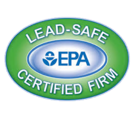 Lead-Safe EPA Certified Firm logo: Green oval with blue EPA logo, text