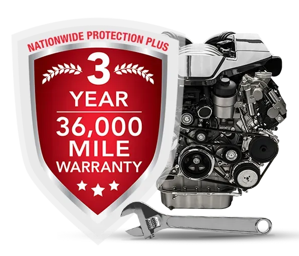3-year, 36,000-mile warranty shield with motorcycle engine and wrench, Nationwide Protection Plus