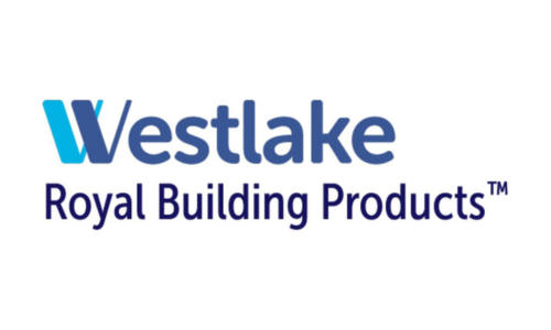 The logo for westlake royal building products is blue and white.