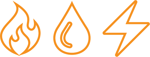 A fire , a drop of water , and a lightning bolt.