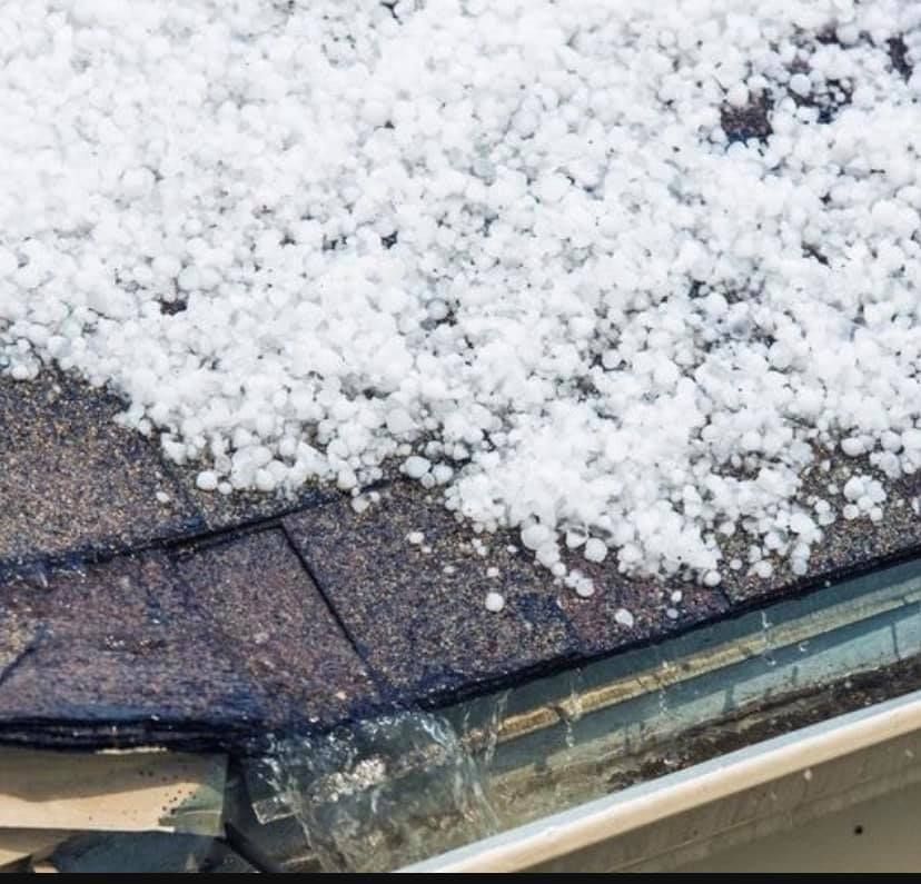 A roof with a lot of hail on it