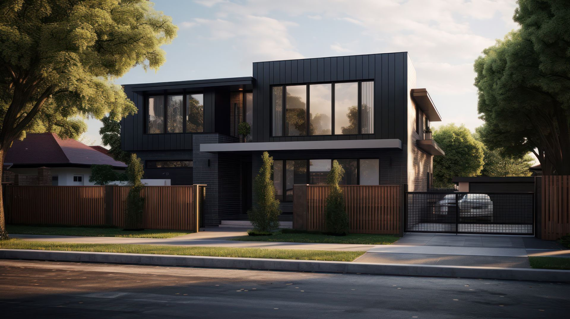 Modern steel anthracite-cladded extension