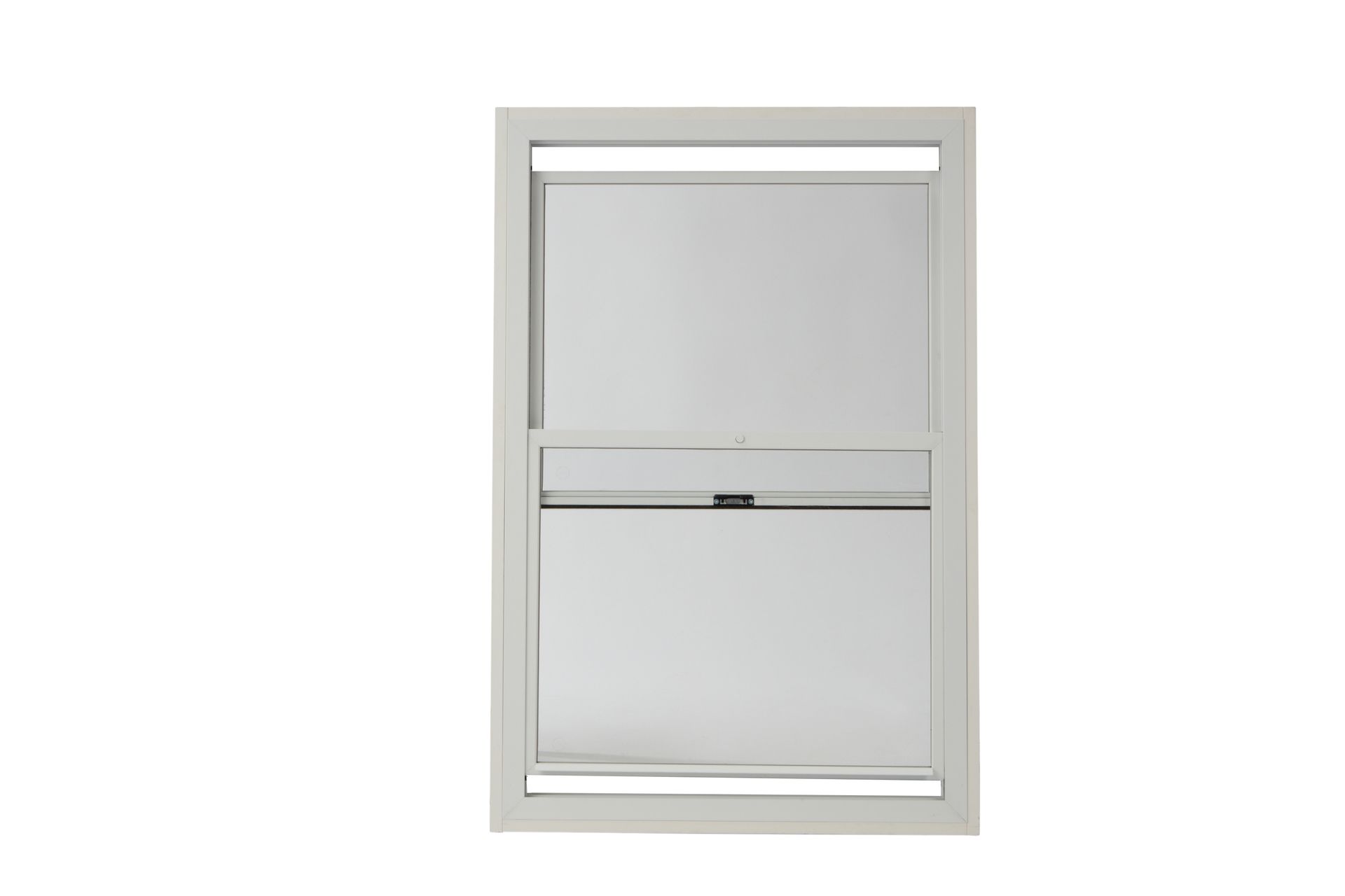 A white window with a blind on it on a white background.