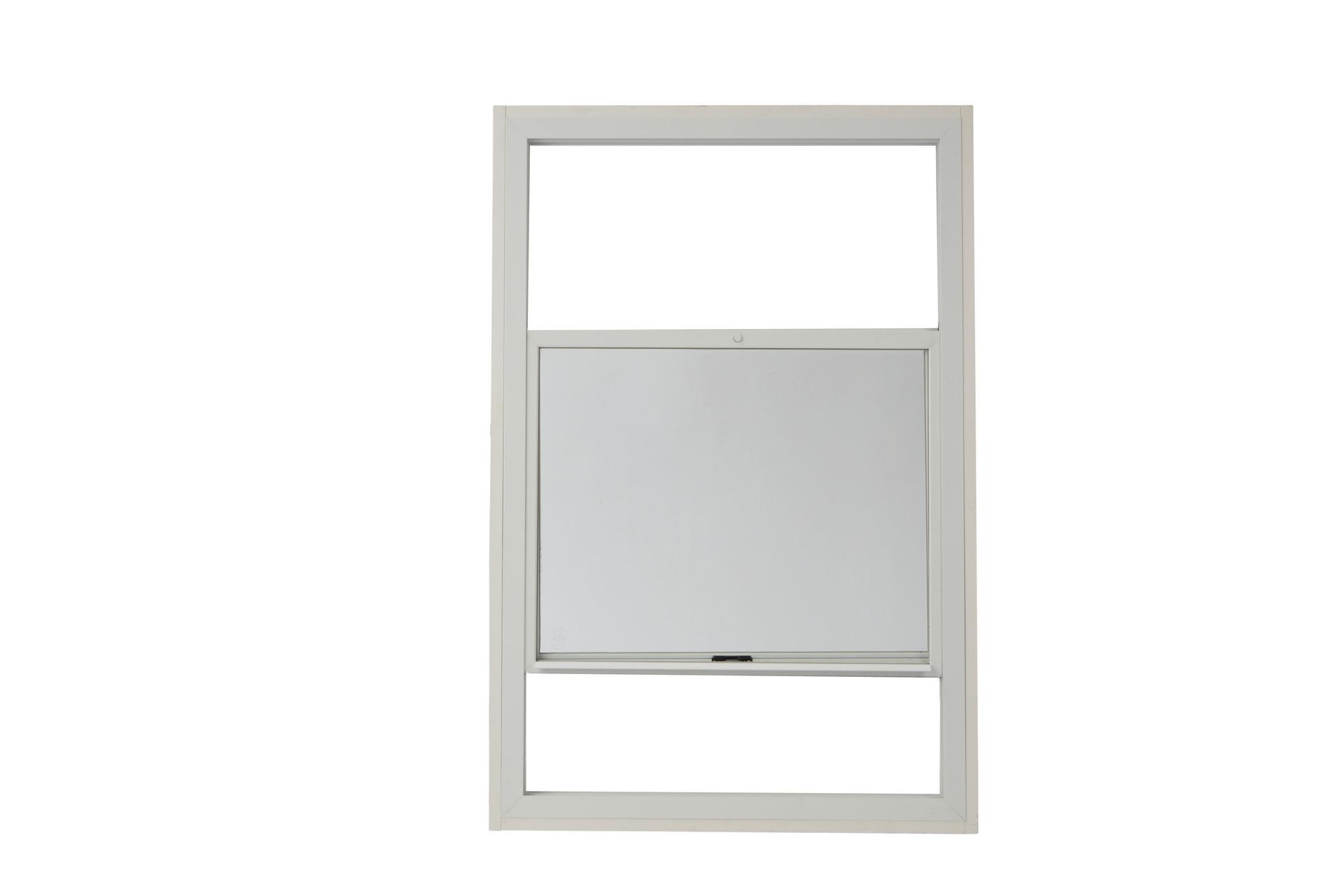 A white window with a sliding glass door on a white background.