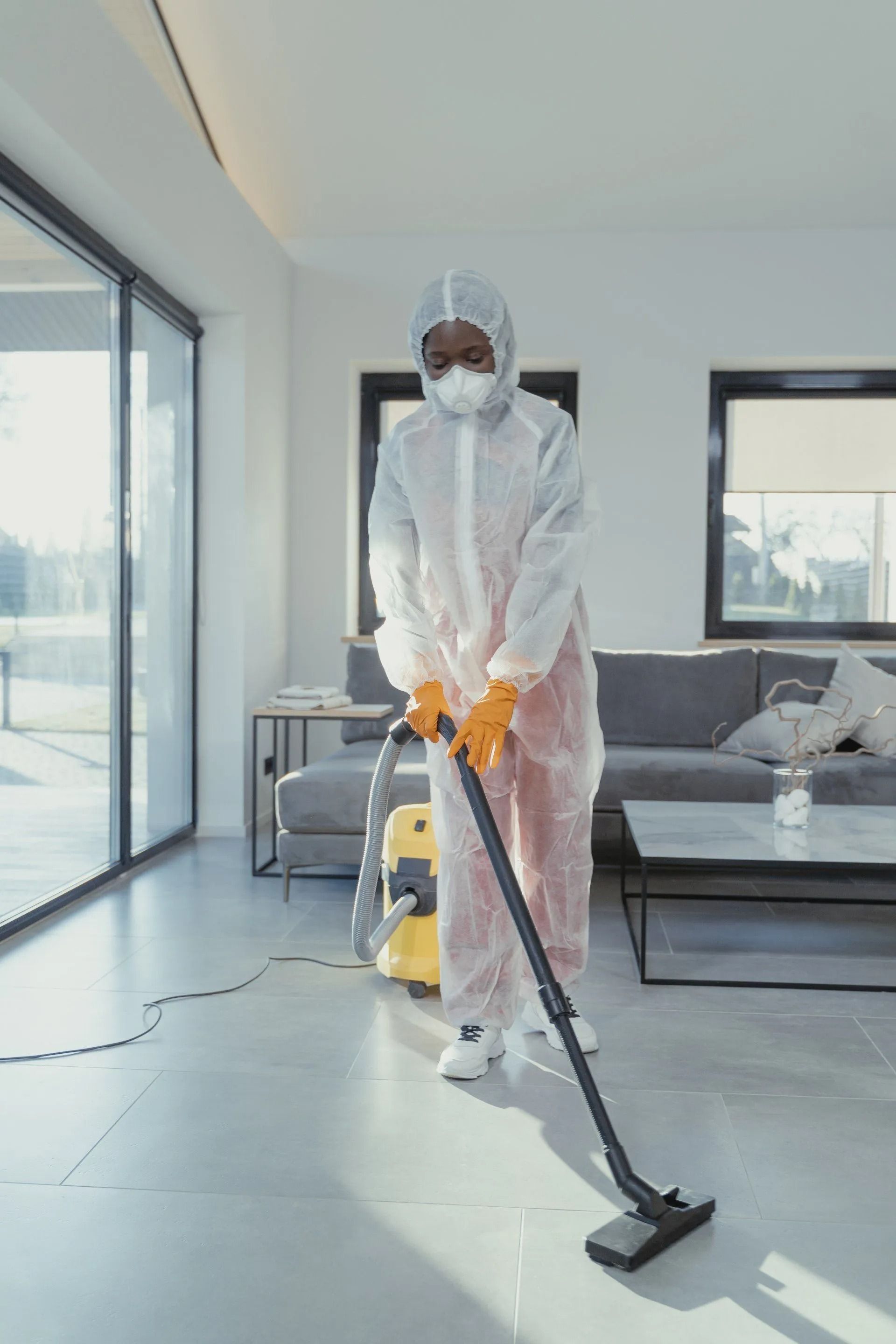 Cleaning House with Protective Suit