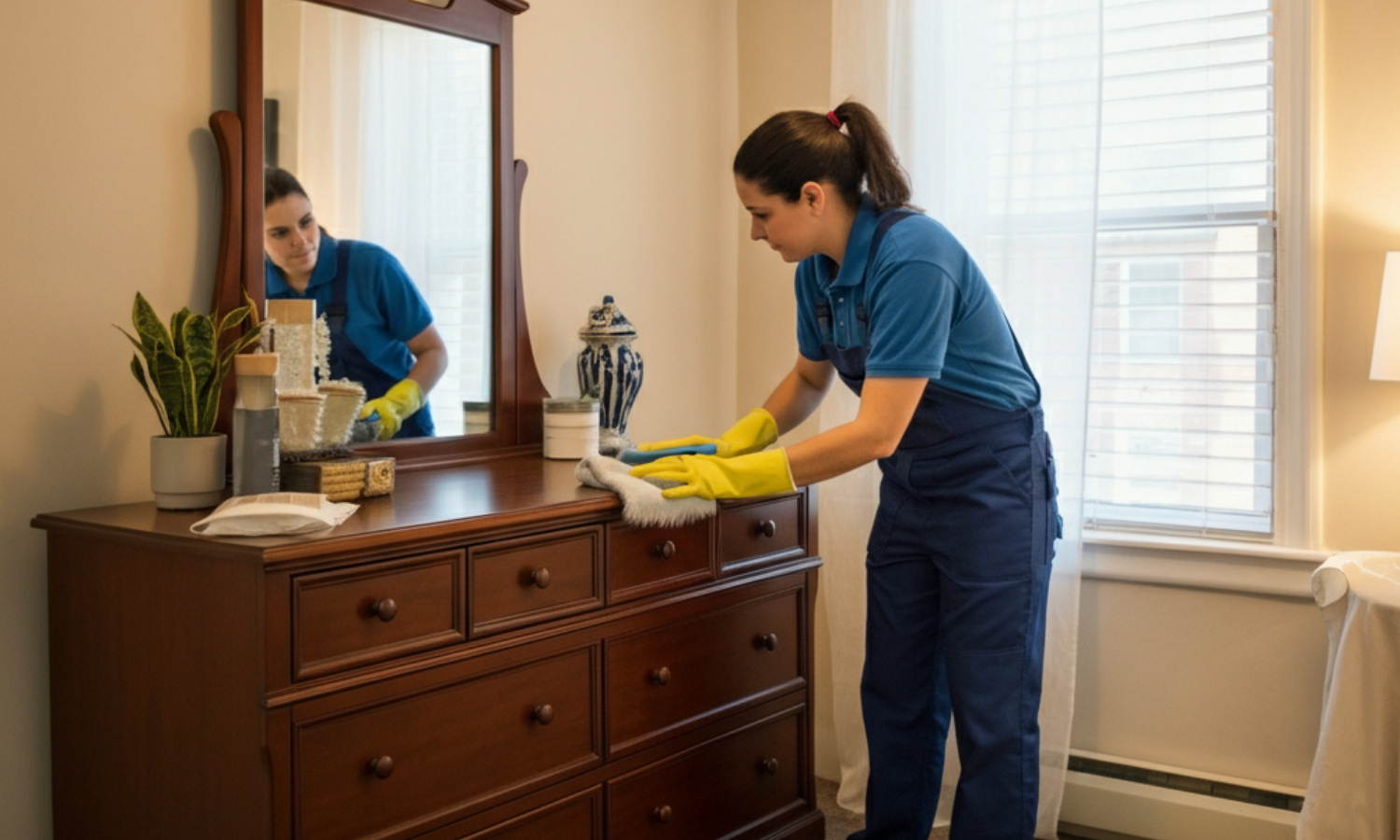 Woman cleaning a kitchen, via house cleaning services in Parma Ohio.
