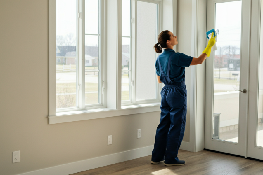Woman cleaning a kitchen, via house cleaning services in Parma Ohio.