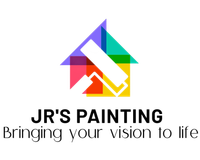 Logo for JR's Painting. Colorful house shape with paint roller, text: JR'S PAINTING, and slogan 