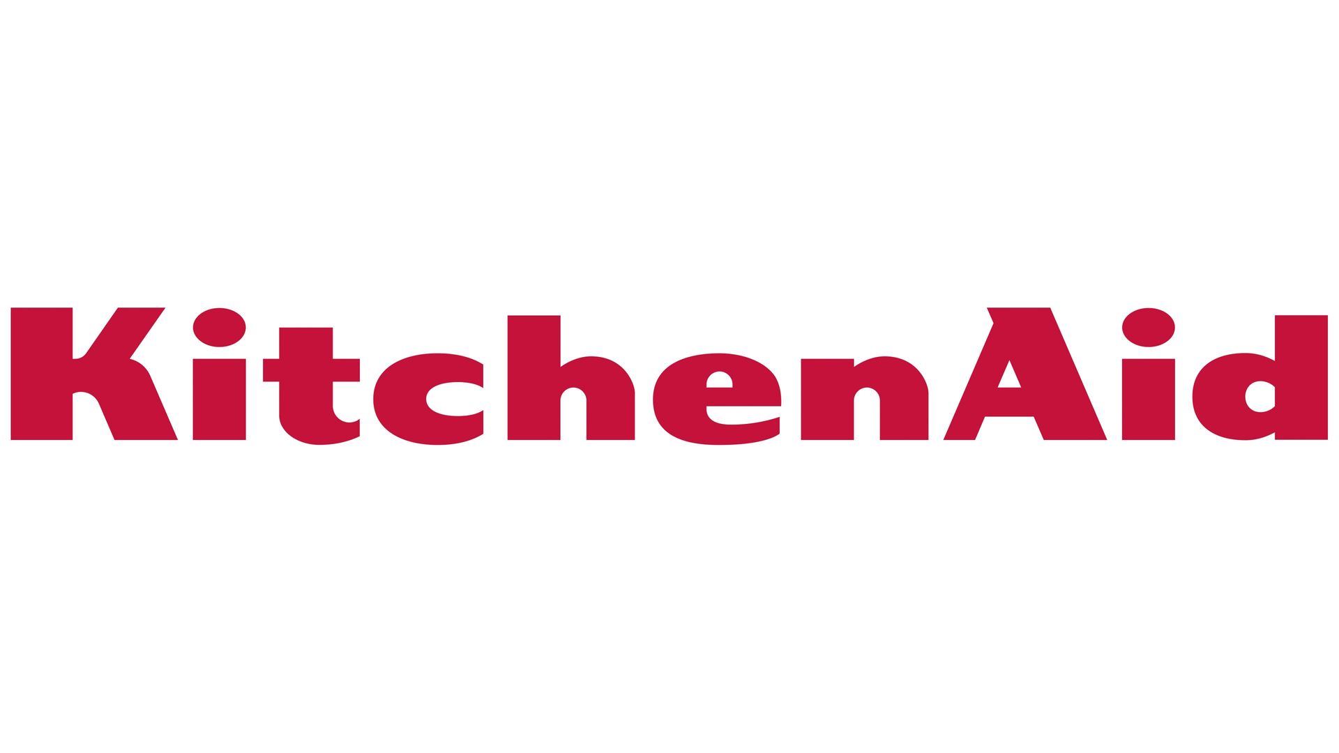 The kitchenaid logo is red and white on a white background.