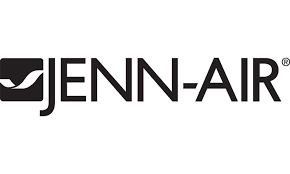 The jenn-air logo is black and white and has a check mark on it.