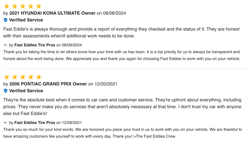 Carfax Reviews | Fast Eddie's Tire Pros & Automotive Repair