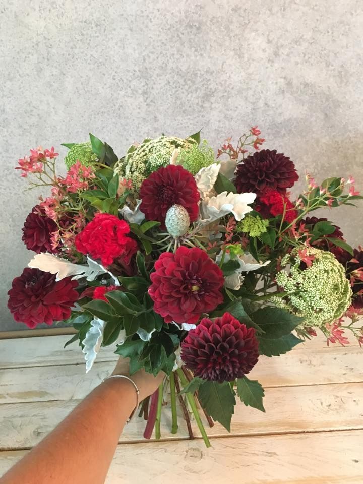 A Person is Holding a Bouquet of Red and Green Flowers — Suncoast Flowers in Birtinya, QLD