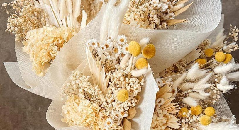 A Close Up of a Bouquet of Dried Flowers on a Table — Suncoast Flowers in Birtinya, QLD