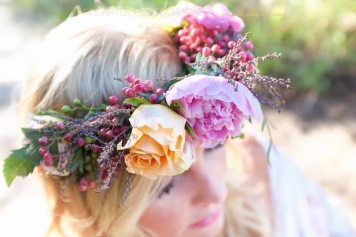 A Woman is Wearing a Flower Crown on Her Head — Suncoast Flowers in Birtinya, QLD