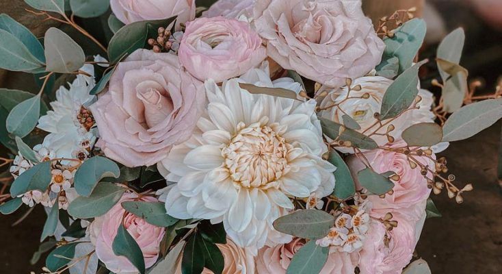 A Close Up of a Bouquet of Pink and White Flowers With Green Leaves — Suncoast Flowers in Birtinya, QLD